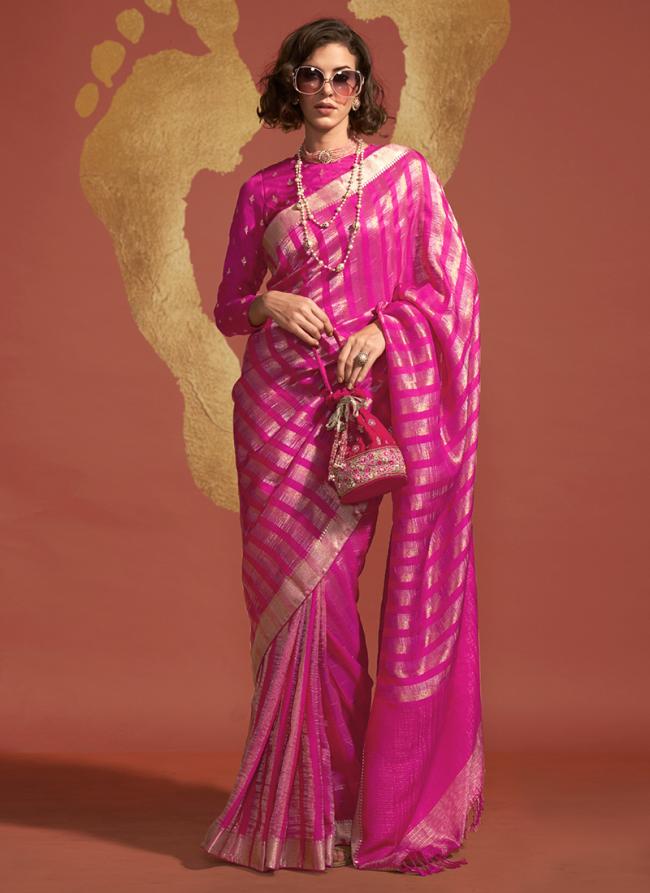 Pure Viscose Rani Pink Party Wear Weaving Saree